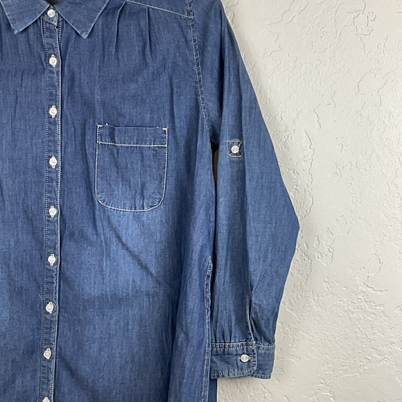 JW Signature Los Angeles Lightweight Blue Denim Button Down Shirt Dress Sz M/L - Picture 4 of 10